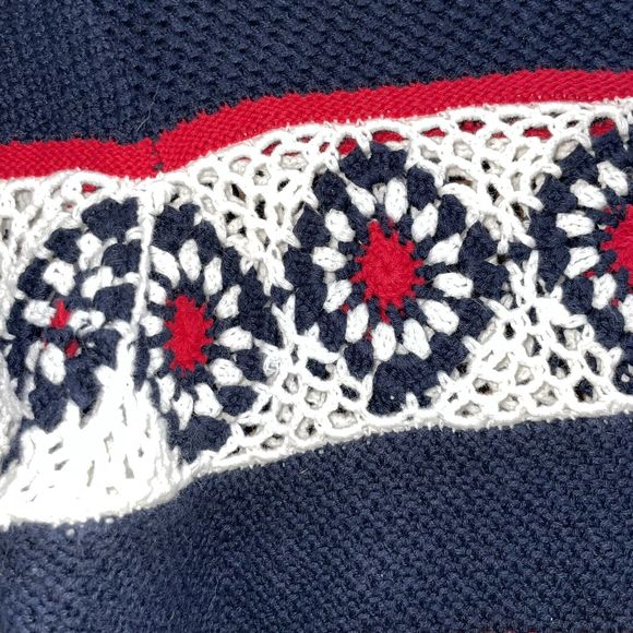 Desigual S Red White & Blue Crochet Granny Square Sweater - Picture 4 of 6